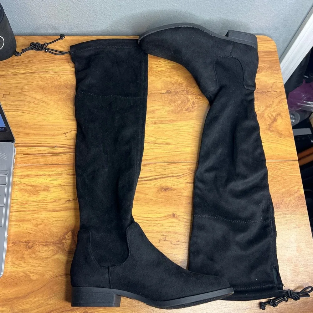 Sugar Unna Black‎ Faux Suede Over-The-Knee Boots Size 6 Tall Slip On Casual NEW